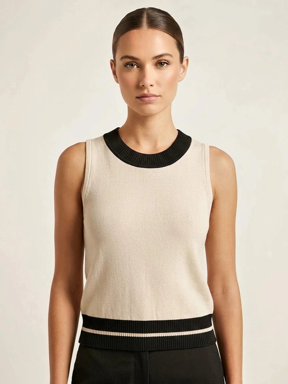 NWT House of Harlow 1960 Cream Black Knit Sweater Vest Size M
